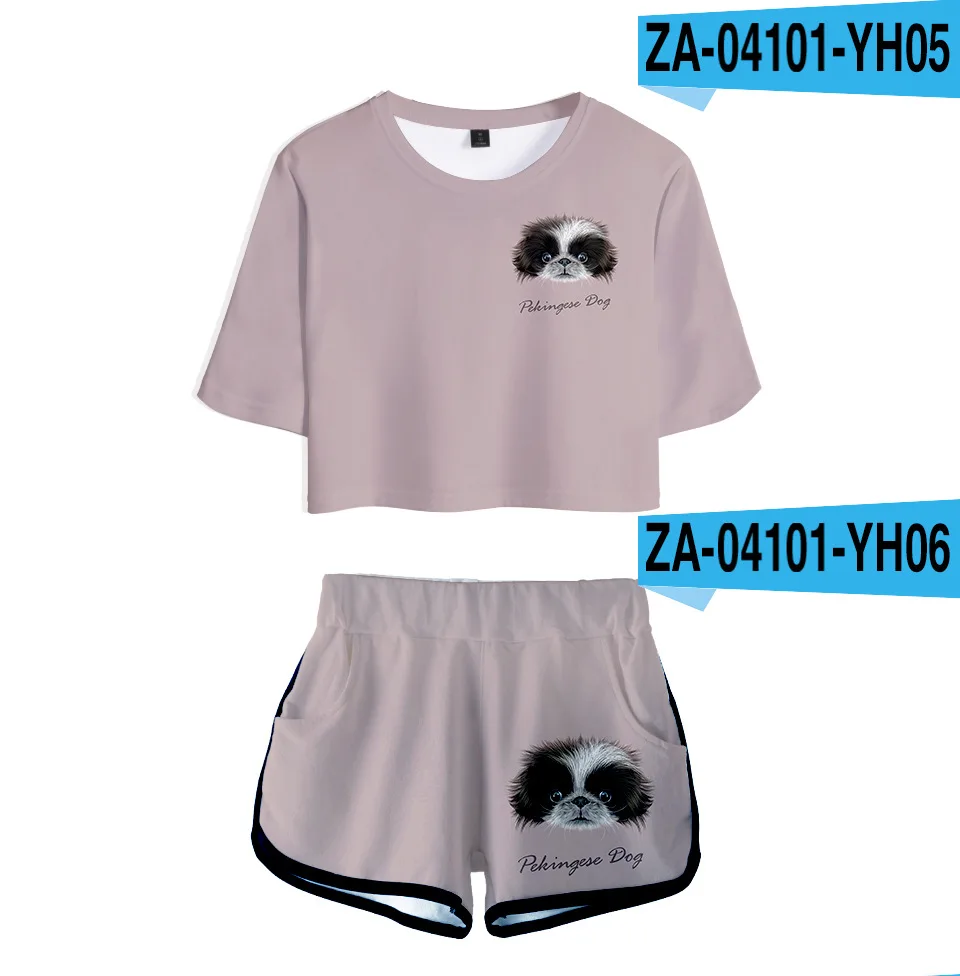 Kawaii Arrival German Shepherd TwoPiece Set Animal Avatar Short Crop Top +Shorts Sweat Suits Dog Lovers Women Set Sportswear NEW