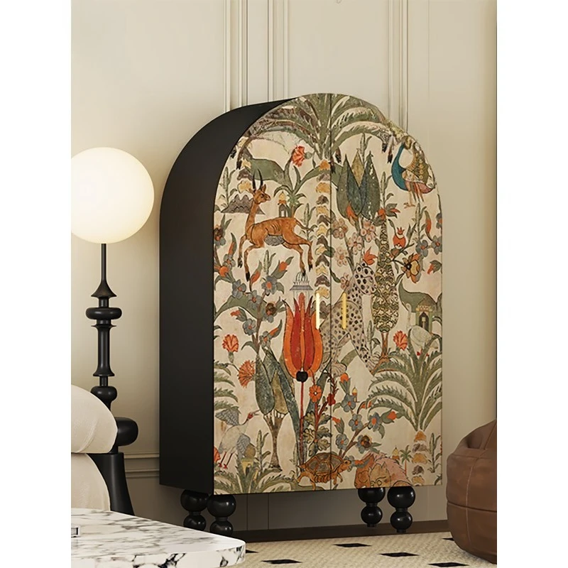 Retro solid wood wardrobe household room corner vertical cabinet living room entrance integrated decorative storage
