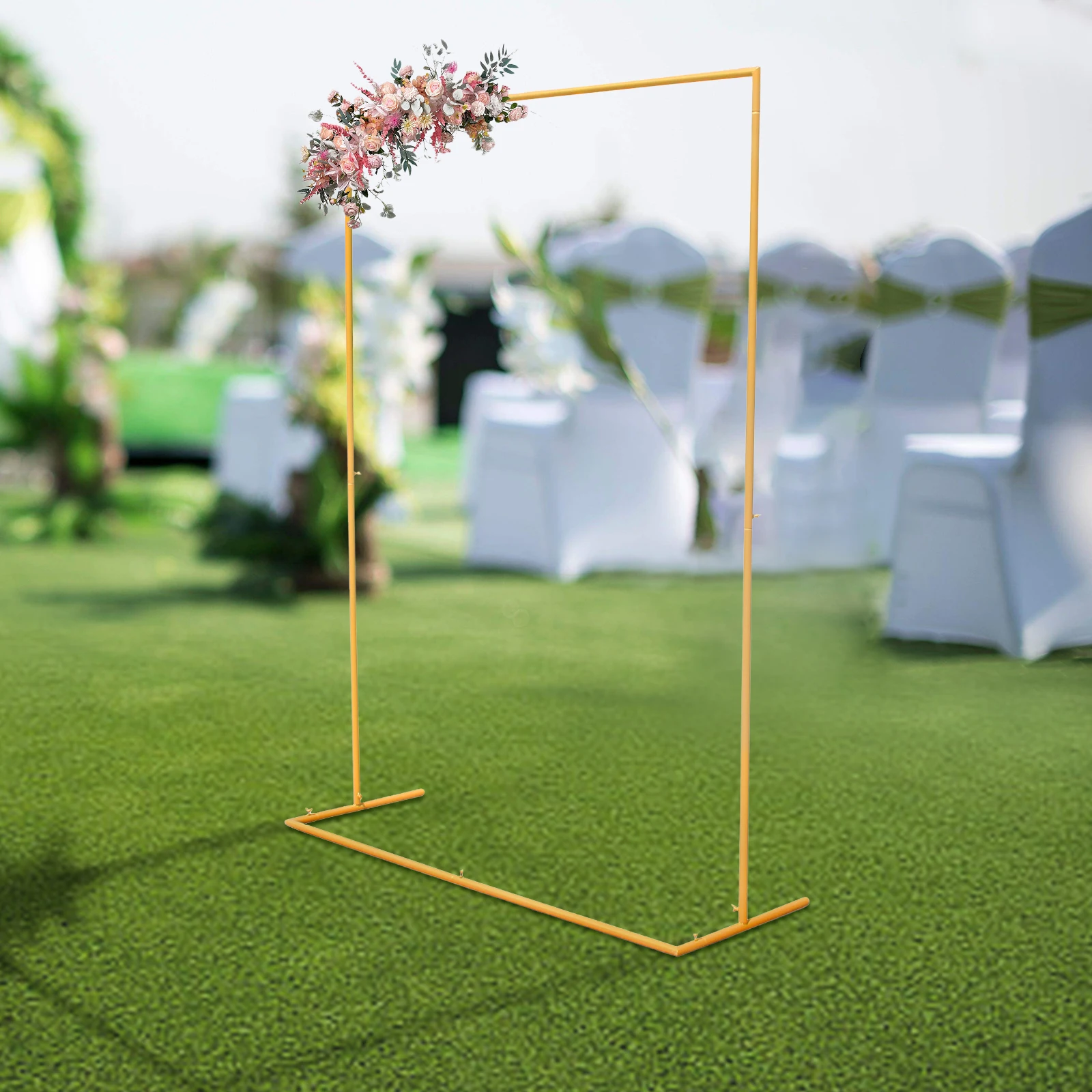 2 x 1.5 m Gold Wedding Arch Iron Double Rod Rectangular Balloon Arch Garden Galvanised Iron Tube Flower Stand for Weddings