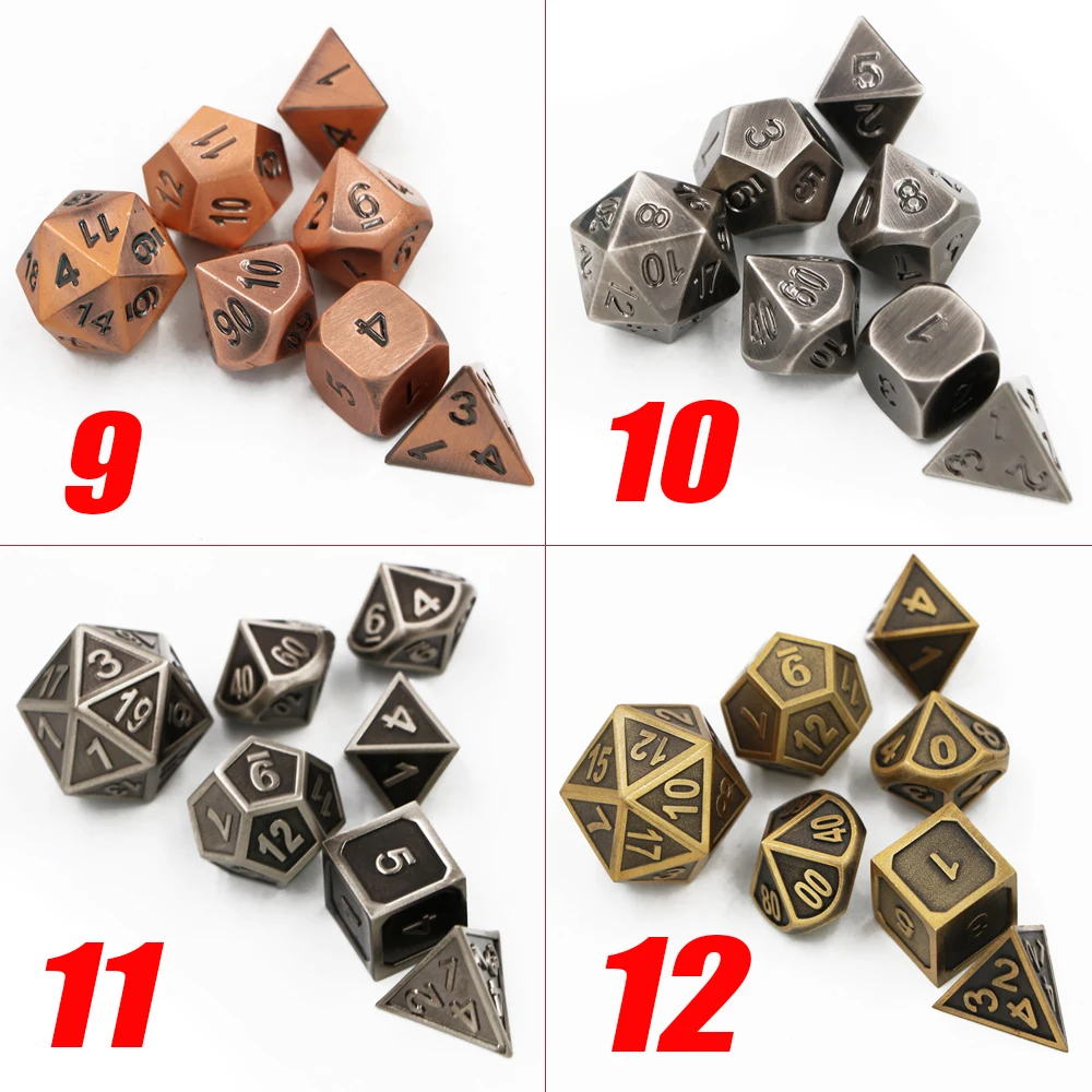 IMDG 7pcs/set Creative RPG Game Dice Polyhedron Metal Dice Cubes Retro Color Digital Game Dice