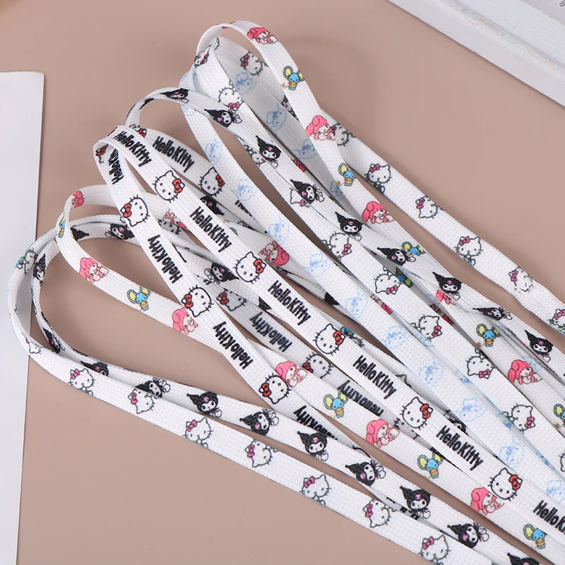 Nuovo 120Cm/150Cm 1 paio di lacci piatti Sanrio Kuromi Hello Kitty nessuna elasticità Sneakers lacci Casual scarpe addensate accessori