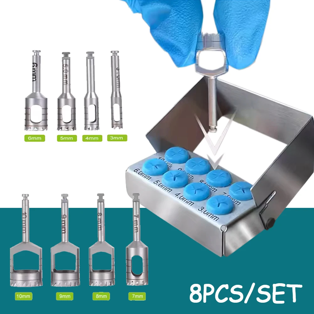 

8Pcs Dental Implant Bone Trephine with Bur Disinfection Holder for Handpiece Surgical Instrument Implant Drill Set