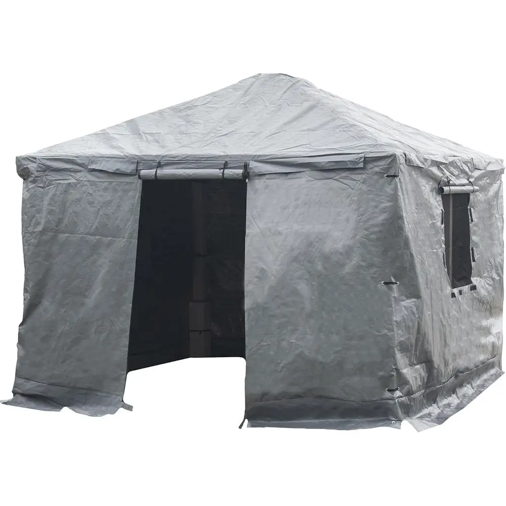 All-Season 12' x 16' Gazebo with Roll-Up Door and Vented Panels for Outdoor Storage