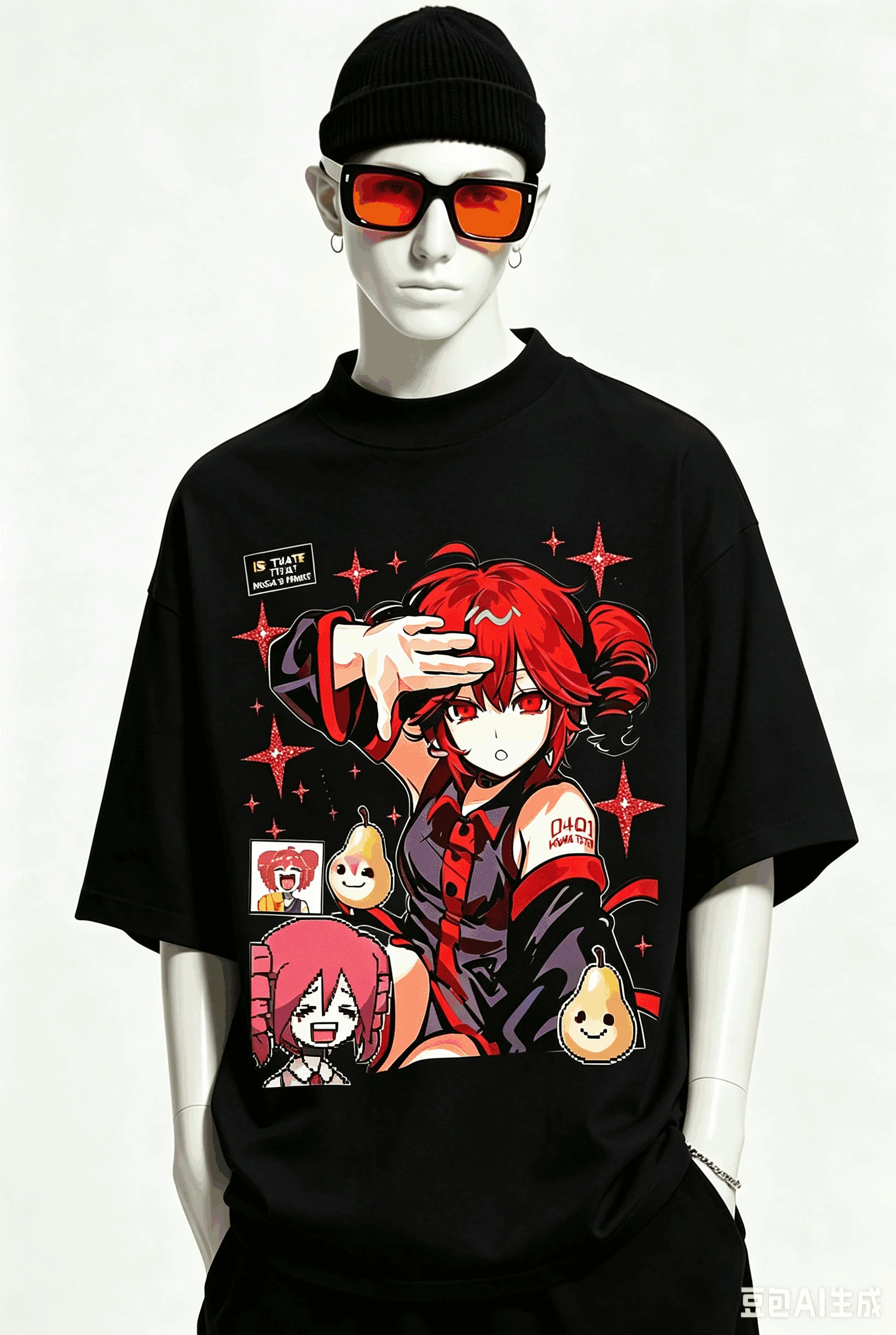 Kasane Teto Übergroßes Unisex-T-Shirt mit Grafikdruck und Rundhalsausschnitt für Männer und Frauen, hochwertige Y2k-Kurzarm-Streetwear aus weicher Baumwolle – Detail 6