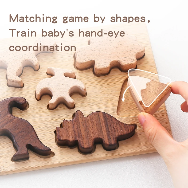 Wooden 3D Puzzle Colorful Cartoon Dinosaur Blocks Jigsaw Toys Digital cognition Educational Learning Toys Game for Kids Gifts