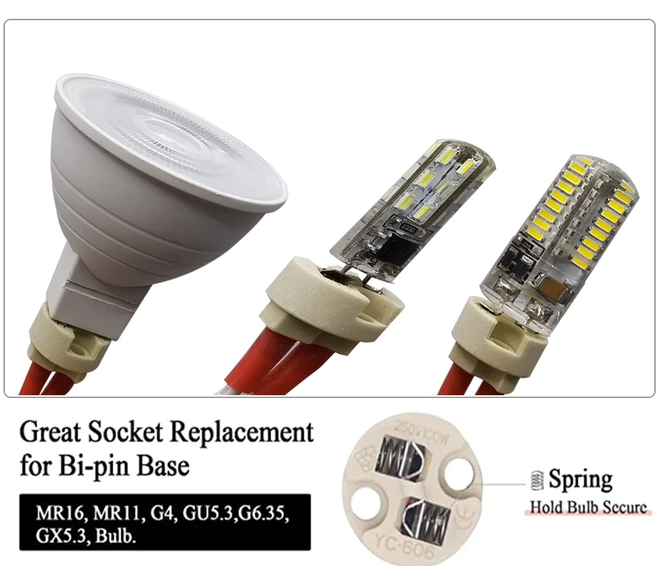 MR16 G4 MR11 Lamp Base Ceramic Socket Base with High Quality Silicone Cable for LED and Halogen Lamps G5.3 GY6.35 Accessory Plug