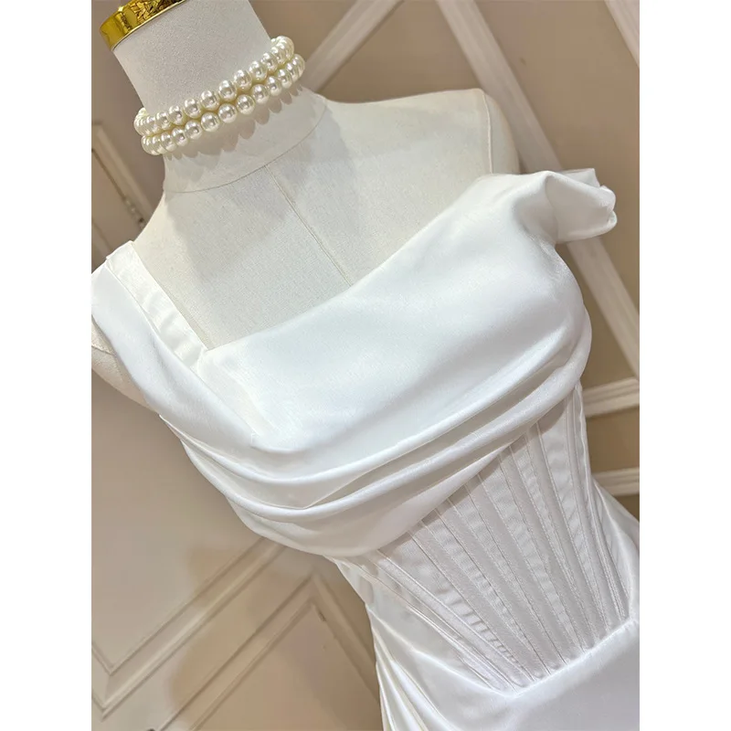 Alta qualidade cetim bodycon vestido elegante feminino roupas de festa 2025 novo fora do ombro sexy saia celebridade vestidos noite