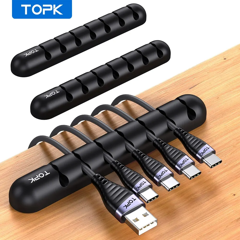 TOPK-organizador de cables, soporte para cables de gestión, enrollador de cables USB Flexible, Clips de silicona para ratón, teclado, Protector de auriculares