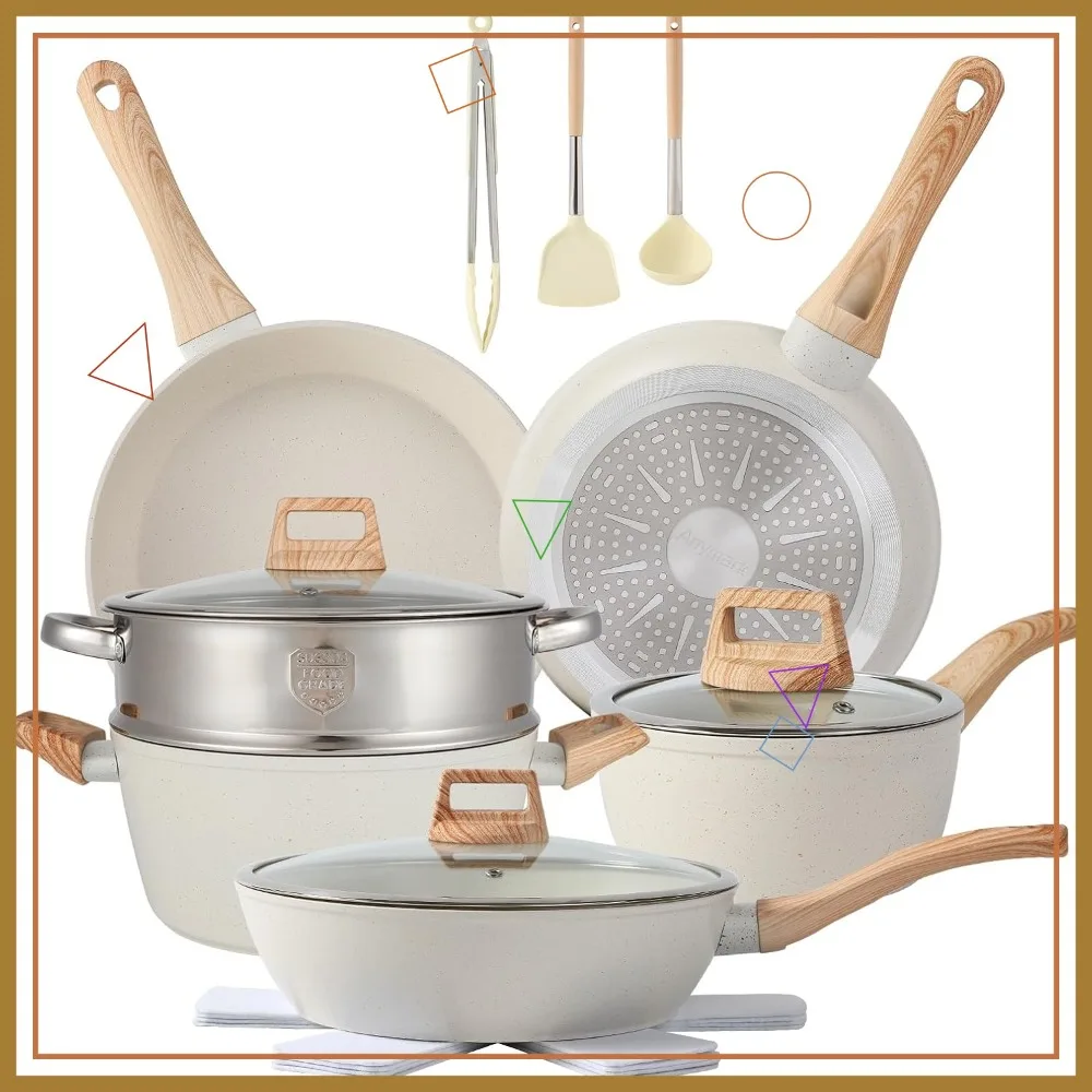 

Набор посуды из 16 предметов с антипригарным покрытием, кастрюли и сковороды с кухонными принадлежностями, долговечные кухонные принадлежности