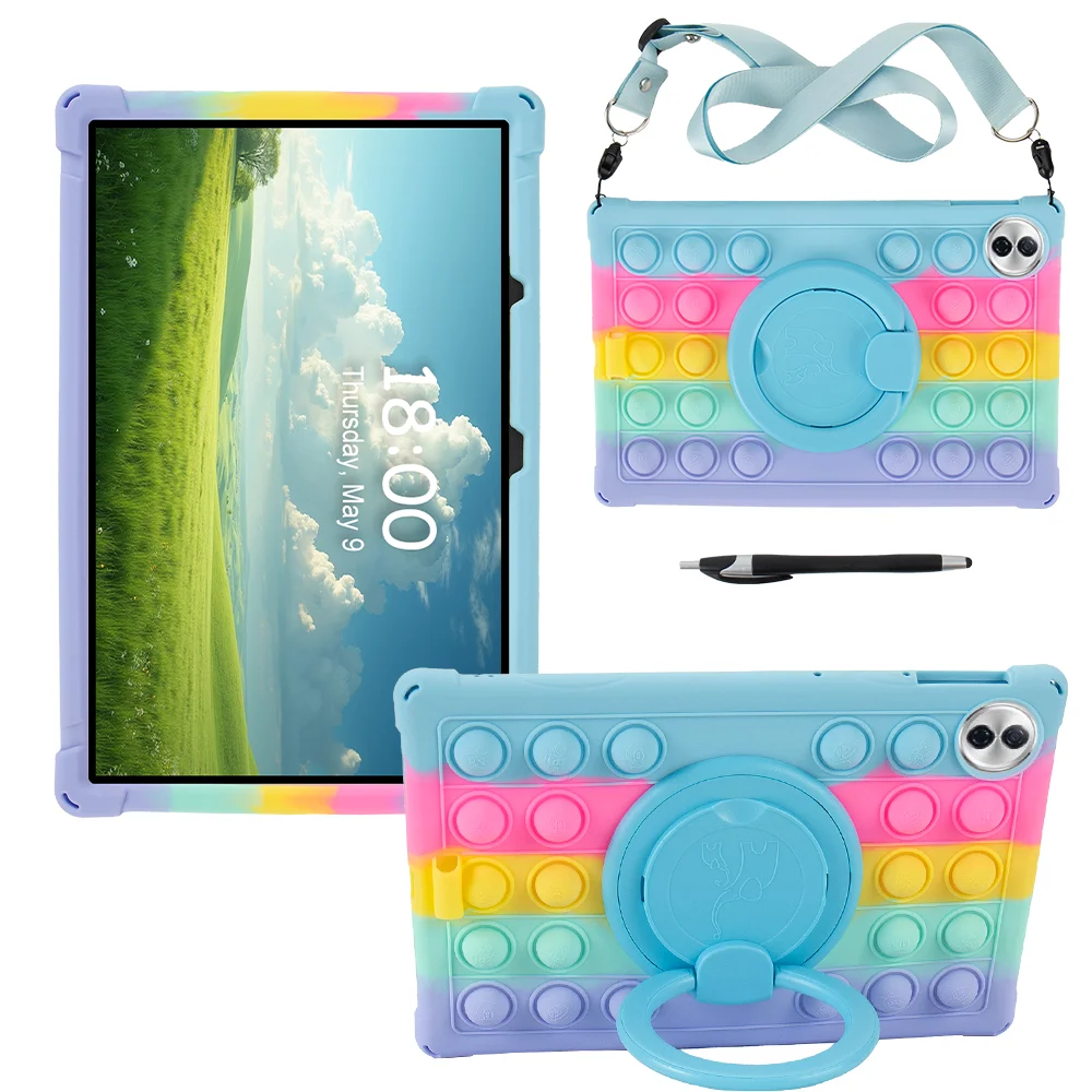 

Kids Safe Cute Soft Silicone Case For Huawei Honor Pad 10 (Tablet 10) 2025 12.1 inch Rotating Stand Cover With Shoulder Strap