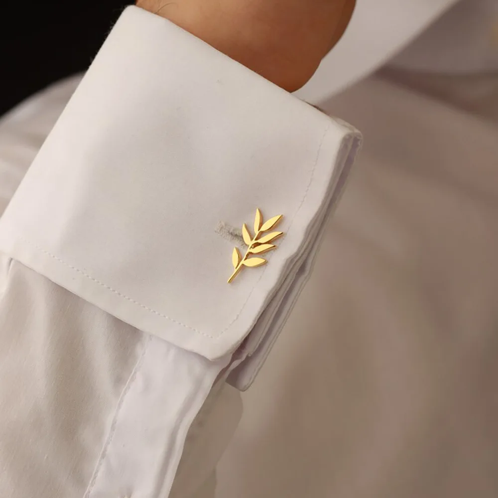 Peace Olive Branch Cufflinks Stainless Steel Texture Men's Formal Sleeve Studs Business Suit Shirt Cufflink Pin Accessories view 5