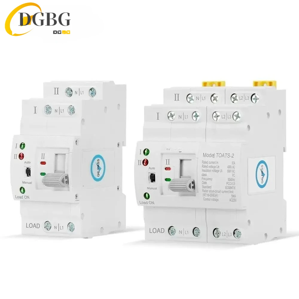 DGDin Rail 2P 4P ATS Dual Power Automatic Transfer Switch Electrical Selector Switches Uninterrupted Power 110V 220V 63A