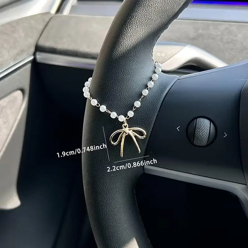 1PC Sparkling Rhinestone Bow Chain, Car Steering Wheel Decoration, Exquisite And Elegant, Ladies' Car Interior Decoration Unique