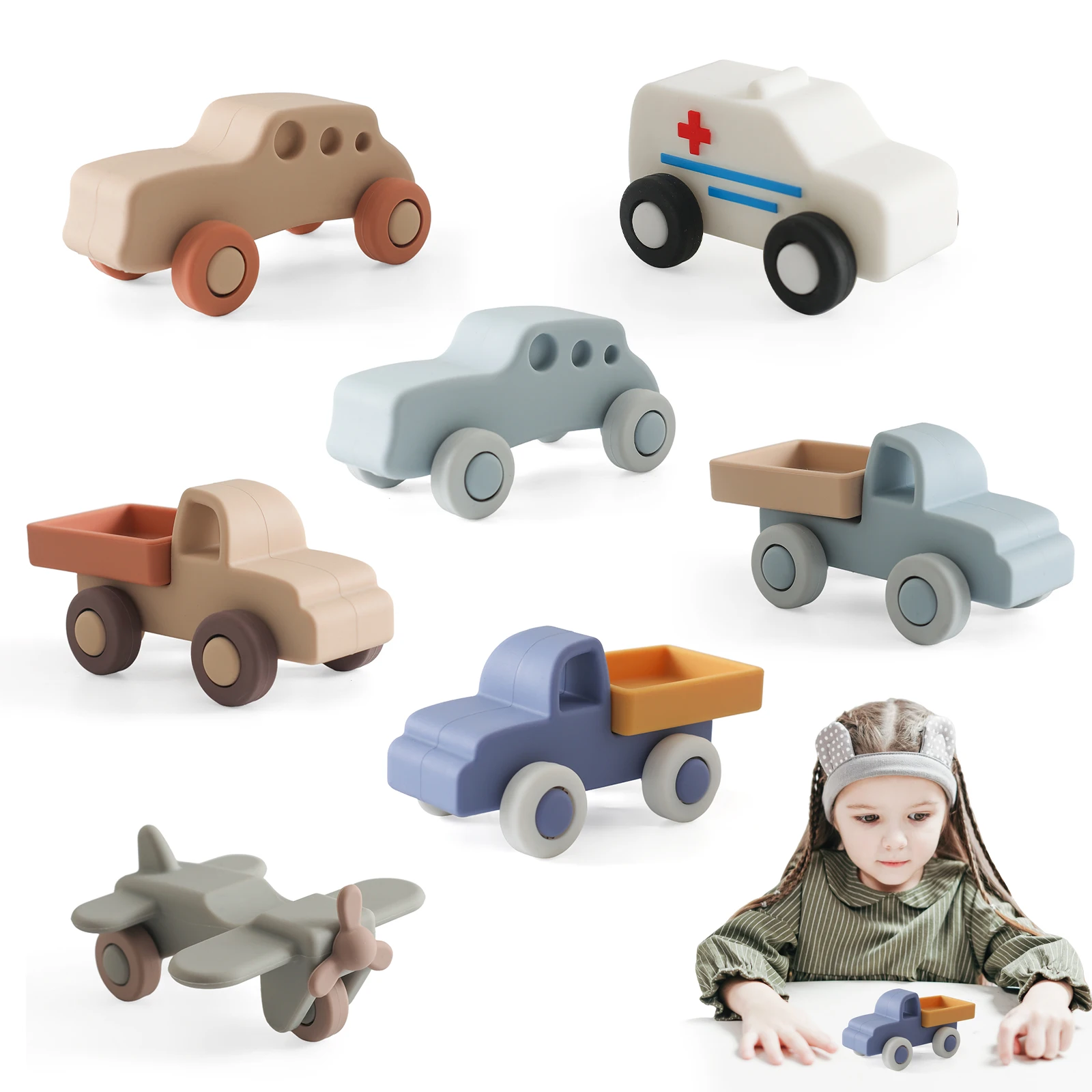 

Montessori Baby Educational Silicone Building Blocks Car Silicone Airplane Ambulance Toy Building blocks for Baby No BPA Toys