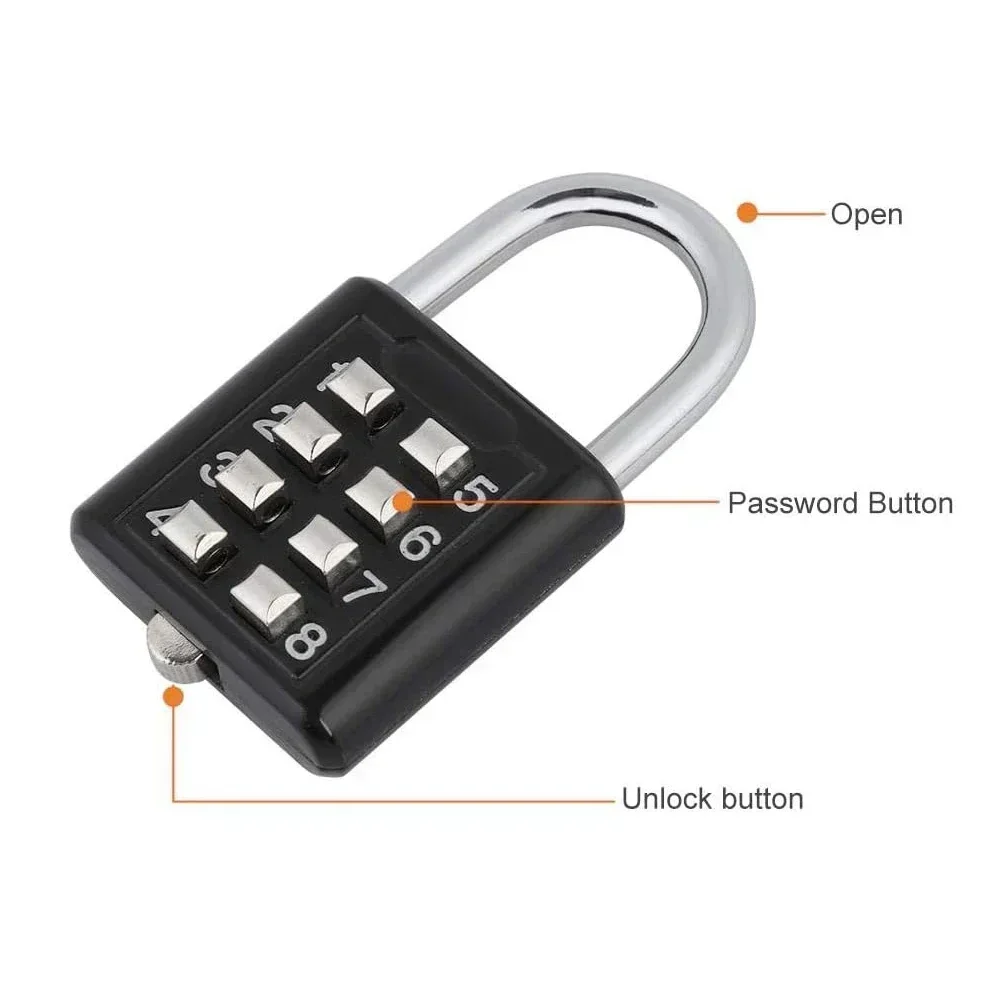 8 Digits Password Code Combination Padlock Zinc Alloy Suitcase for Luggage Travel Code Anti-thieft Lock Code Keyed Smart Lock