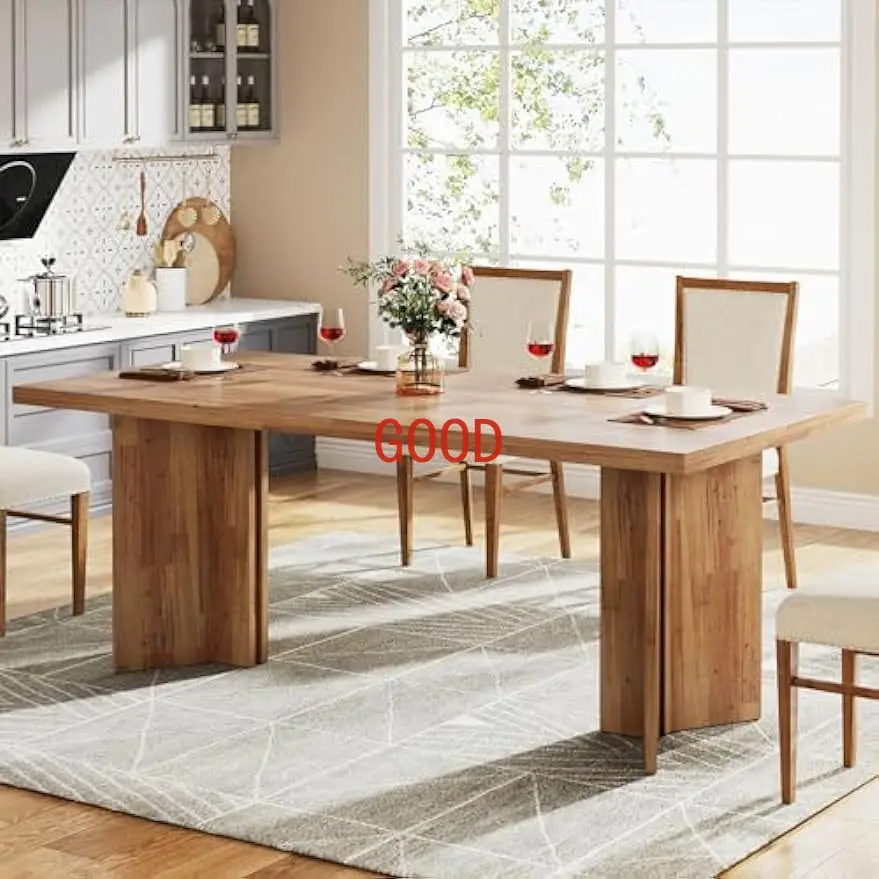 63-inch Dining Table for 4-6, Farmhouse Kitchen Table with Large Tabletop, Rectangular Dinner Eating Table for Dining Room