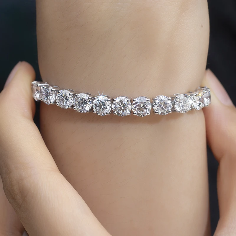 925 Silver 9K 10k 14k 18K Gold Round Lab Grown Diamond Moissanite 17CM 6.7 inches Tennis Bracelet