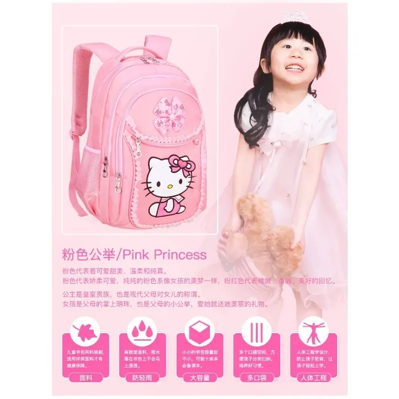 Sanrio HelloKitty Cartoon Children Schoolbag Backpack Kindergarten Waterproof Burden Reduction Protection Spine Schoolbag Girl