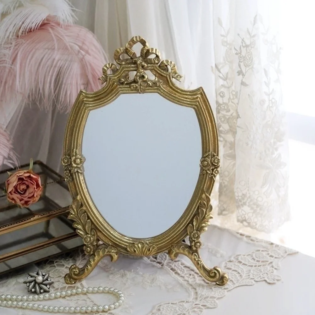 Desktop-Make-up-Spiegel, Retro-Design, Tischspiegel aus Kunstharz und Glas für den Eitelkeit, Schminktisch, den Hausgebrauch