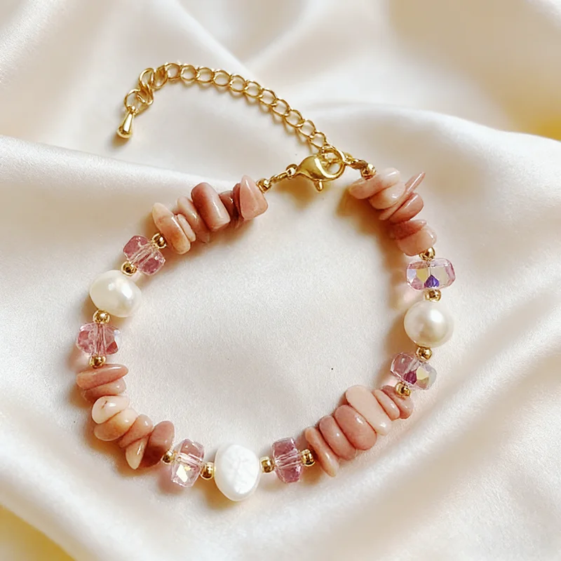 Retro Unregelmäßiges Rosa Naturstein-Perlenarmband für Damen Süßes Accessoire Modischer Schmuck 2026 Trendiges Handgelenk-Accessoire – Detail 6