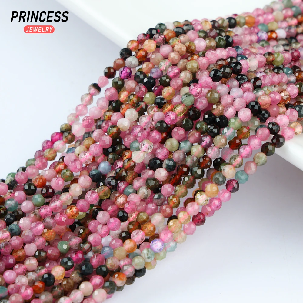 

A++ Natural Colorful Tourmaline 2.5mm Faceted Beads for Jewelry Making Bracelet Wholesale Stone Spacer Beads DIY Accessories