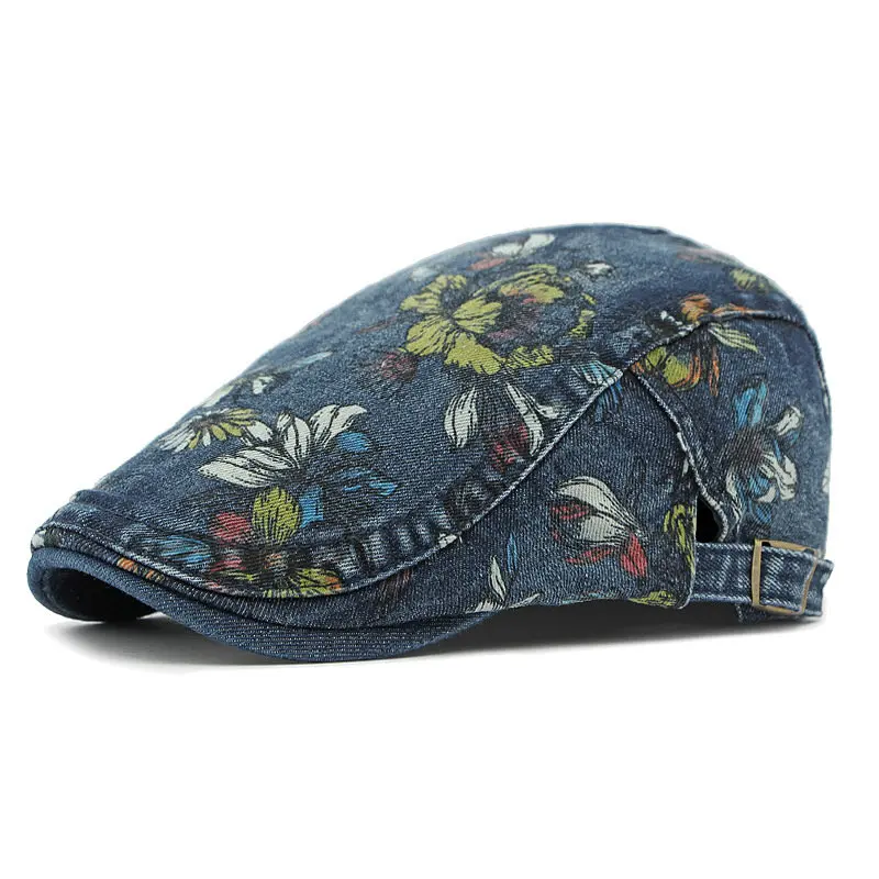 2023 Four Seasons Cotton Flower Print Newsboy Caps Flat Peaked Cap Men and Women Painter Beret Hats 163