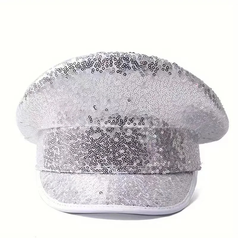 HongLuan Sequin Steampunk Captain Hat Rhinestone for Burningman Festival Woman, Vintage Military Accessories & Military Cap Man