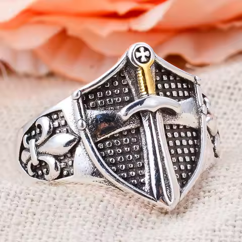 High Quality Vintage King`s Sword &amp; Shield Thai Silver Unisex Ring Promotion Jewelry For Women Men Party Gifts No Fade