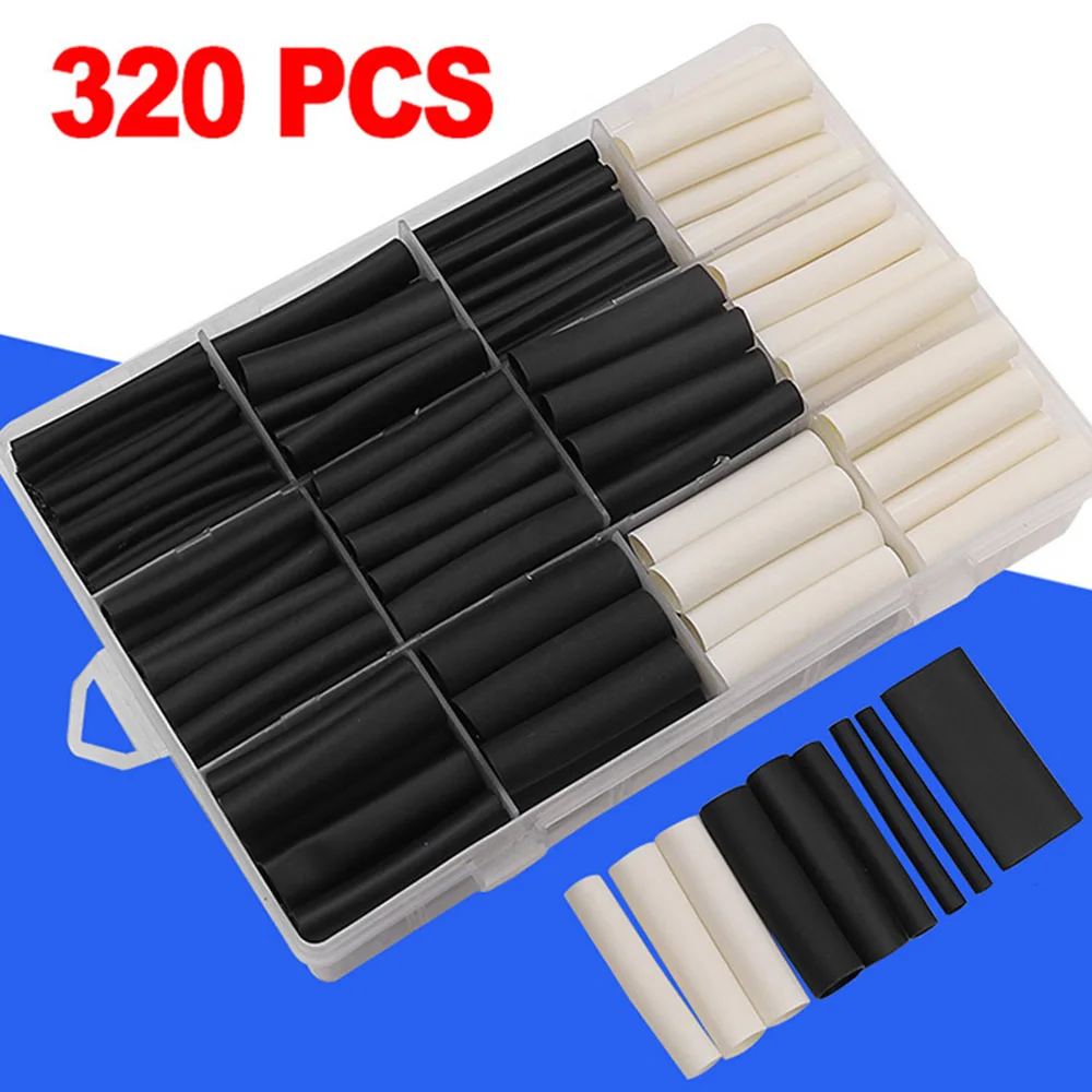 320Pcs 3:1 Heat Shrink Tubing Kit with Glue Dual Wall Tubing Diameter 2.4/3.2/4.8/6.4/7.9/9.5/12.7mm Adhesive Lined Sleeve Wrap