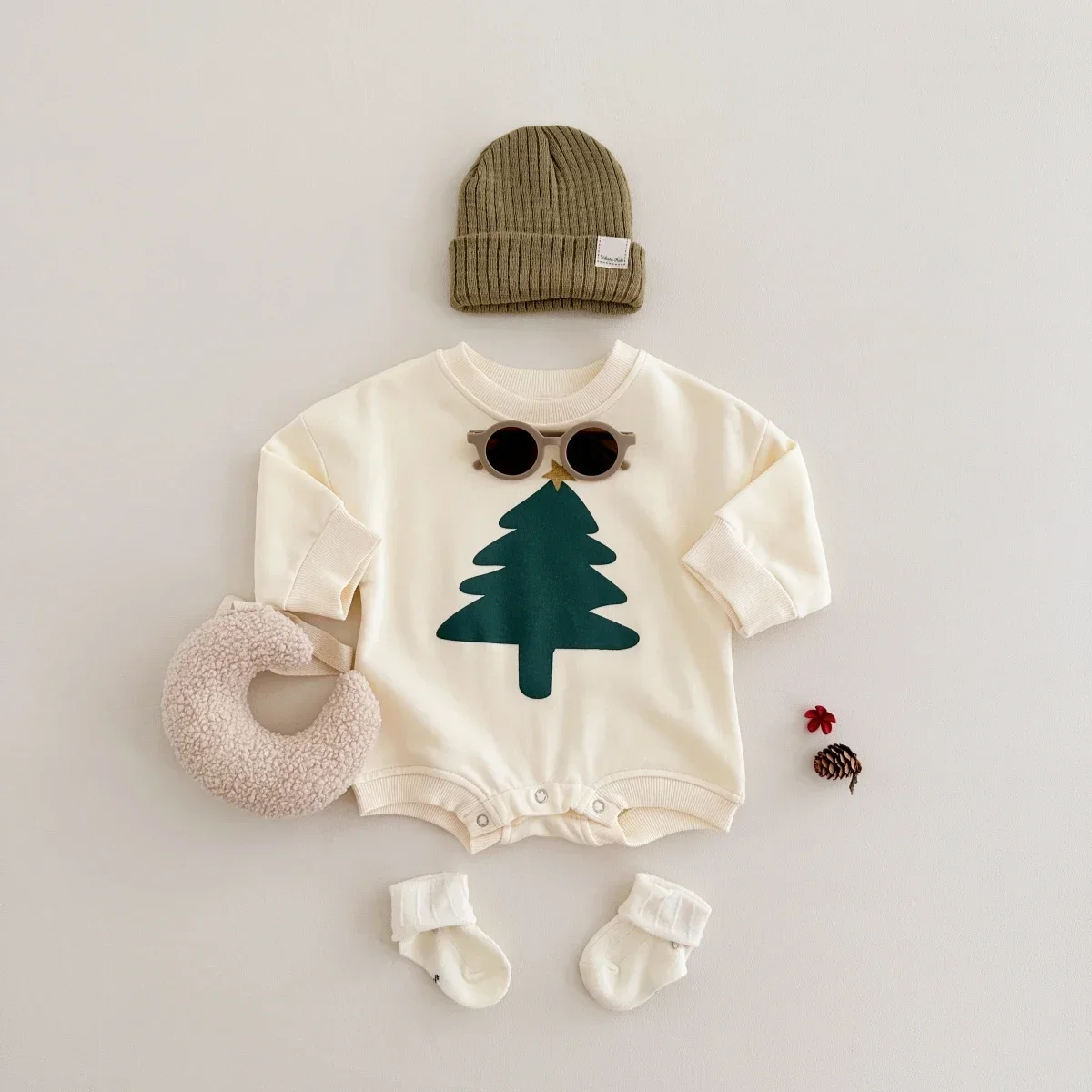 INS Newborn Baby Long Sleeve Romper Christmas Tree Printed Terry Bodysuit Outfit Infant Baptism Bodysuit Clothes Xmas Costumes