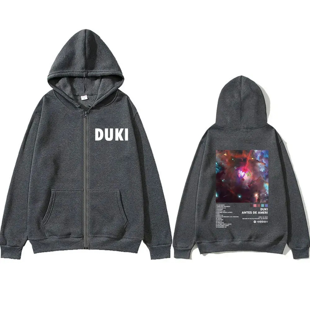 Rapper Duki Antes De Ameri Album Print Zipper Hoodie Men Women Hip Hop Fashion Oversized Zip Up Hoodies Male Fleece Cotton Coat