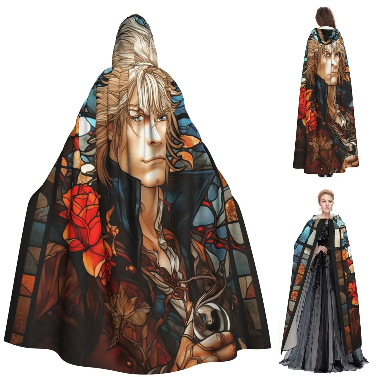 Jareth ملك العفاريت الوقاية في متاهة طويلة مقنعين عباءة الساحرة القرون الوسطى زي تأثيري كيب هالوين مصاص دماء الكبار