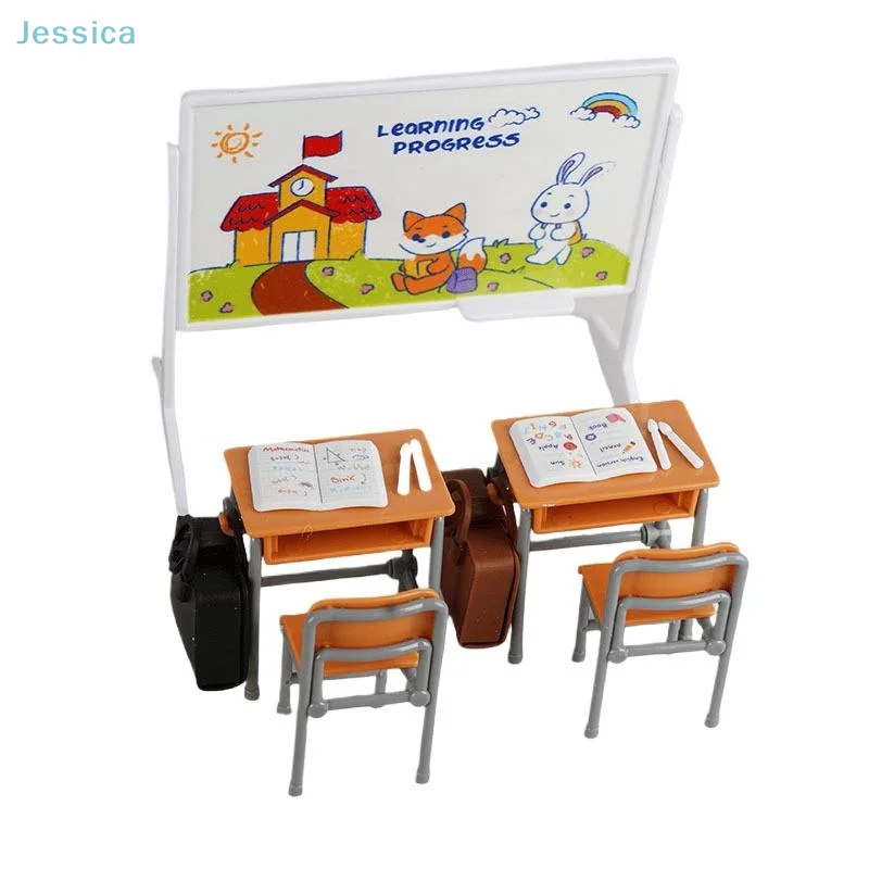 ♥ رائجة البيع 1 مجموعة 1:12 دمية مصغرة مكاتب الكراسي الحقائب المدرسية نموذج الفصول الدراسية ديكور لعبة بيت الدمية الملحقات