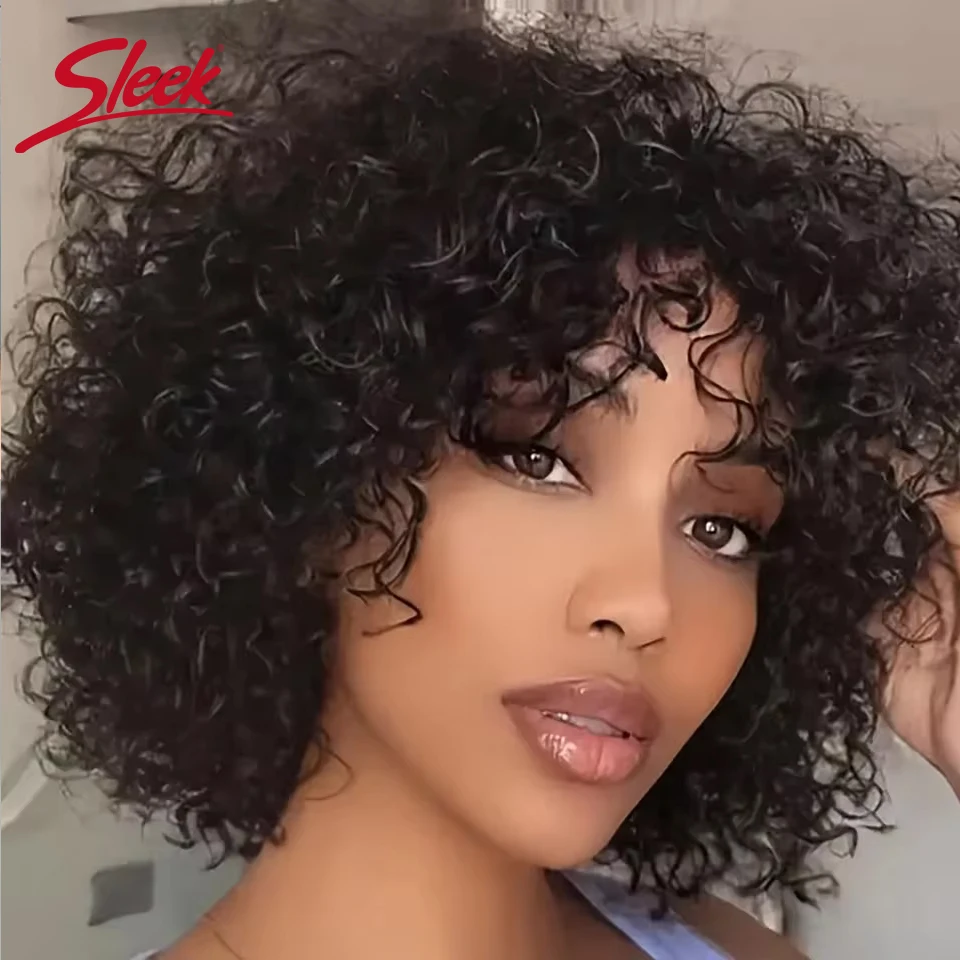 Brazilian Jerry Curly Human Hair Wig With Bang Black Dark Kinky Curly Sleek Blond 3147# Nature Remy Hair Wigs For Black Women