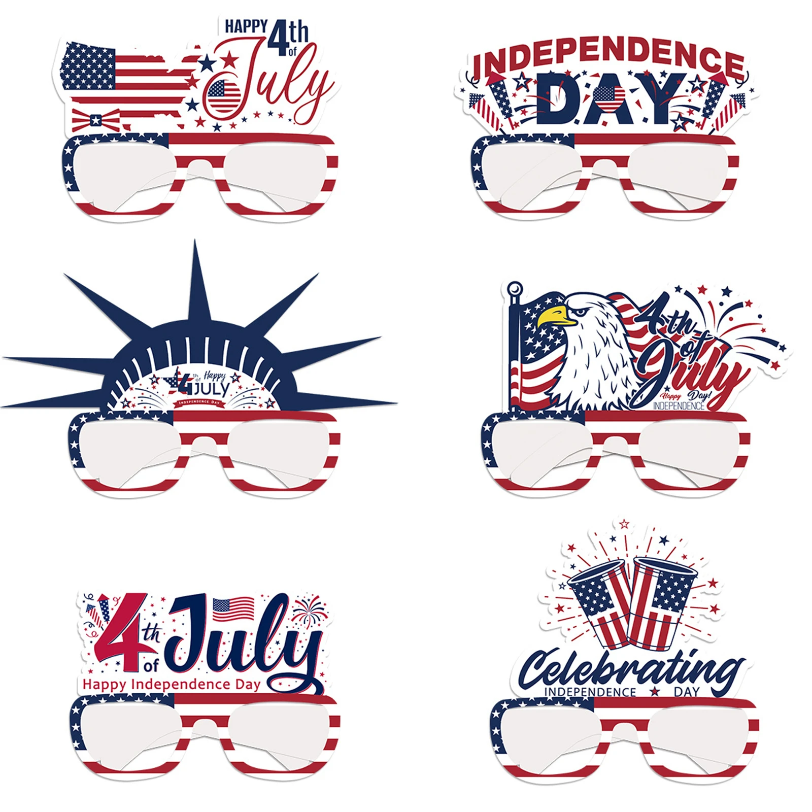 

Adults Kids 6 Pack 4th Of July Paper Glasses Independence Day Star Flag Striped Glasses Patriotic Party Sunglasses Props