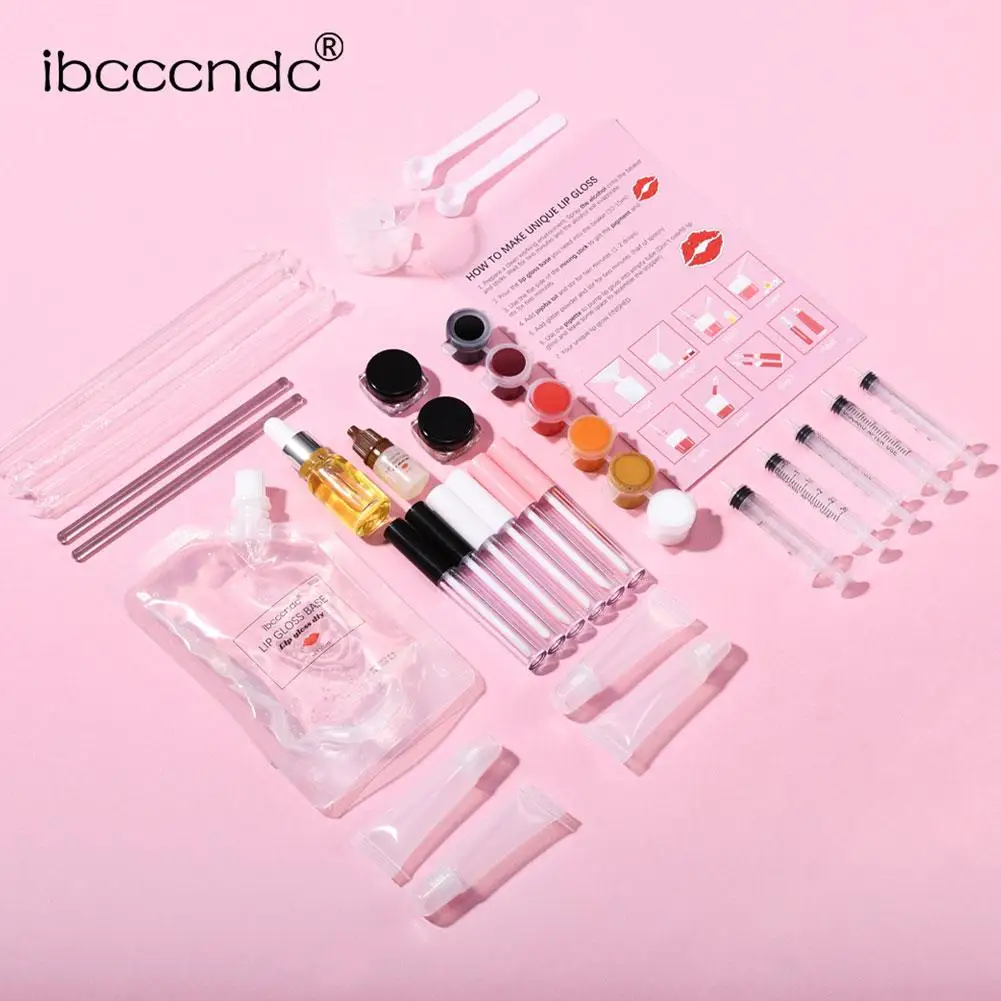 DIY Lip Gloss Kit Moisturizing Clear Lip Gloss Base Gel Essence With Oils Lipgloss Flavor Powder Tubes Pigment Glitter Make B9E0