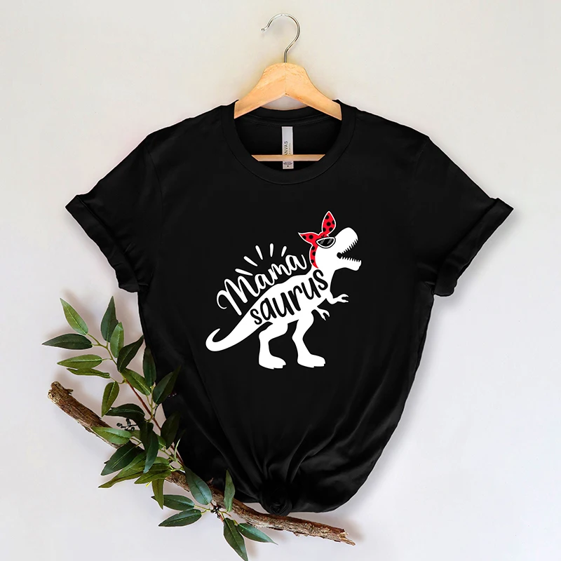 

Mama Saurus Funny Printed Women T Shirt Cotton Kawaii Dinosaurs Tee Shirt O Neck Mom Life Mothers Day Gift Tshirt Dropshipping