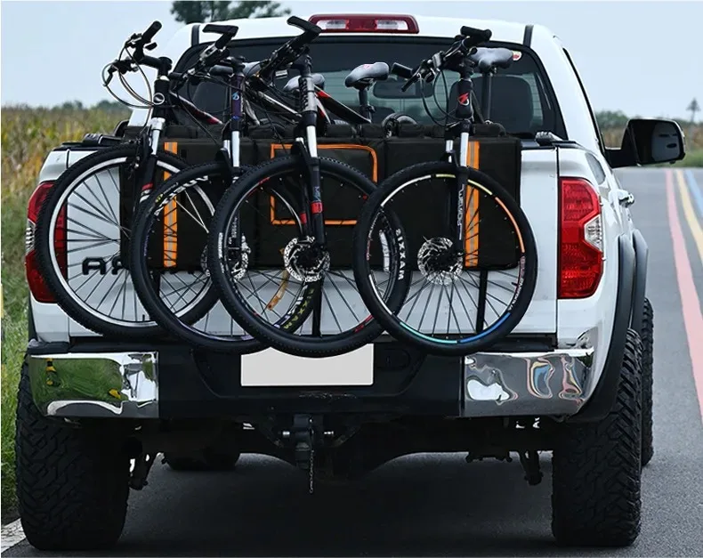 Heckklappenpolster für Mountainbikes, Pickup-Truck, Heckklappen-Schutzpolster mit 3 Werkzeugtaschen, 52 Zoll breit, für 5 Fahrräder – Detail 1