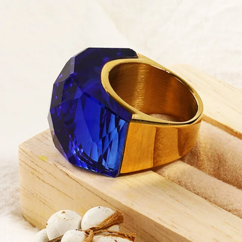 Luxury Multicolored Crystal Rings for Women Wedding Gold Plated Stainless Steel Jewelry Ring with Big Stone 2023 Trendy Gift