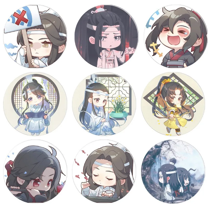 58MM Mo Dao Zu Shi Cosplay Badge Brooches Lan Zhan Wei Wuxian Lan Wangji Brooch Pin Fashion Accessories for Clothes Decor Gift