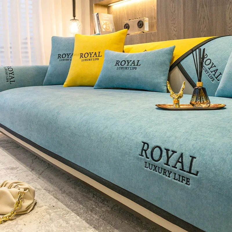 Copridivano universale in ciniglia Four Seasons Copridivano tinta unita Tappetino per divano di lusso per soggiorno Cuscino per divano antiscivolo a forma di L