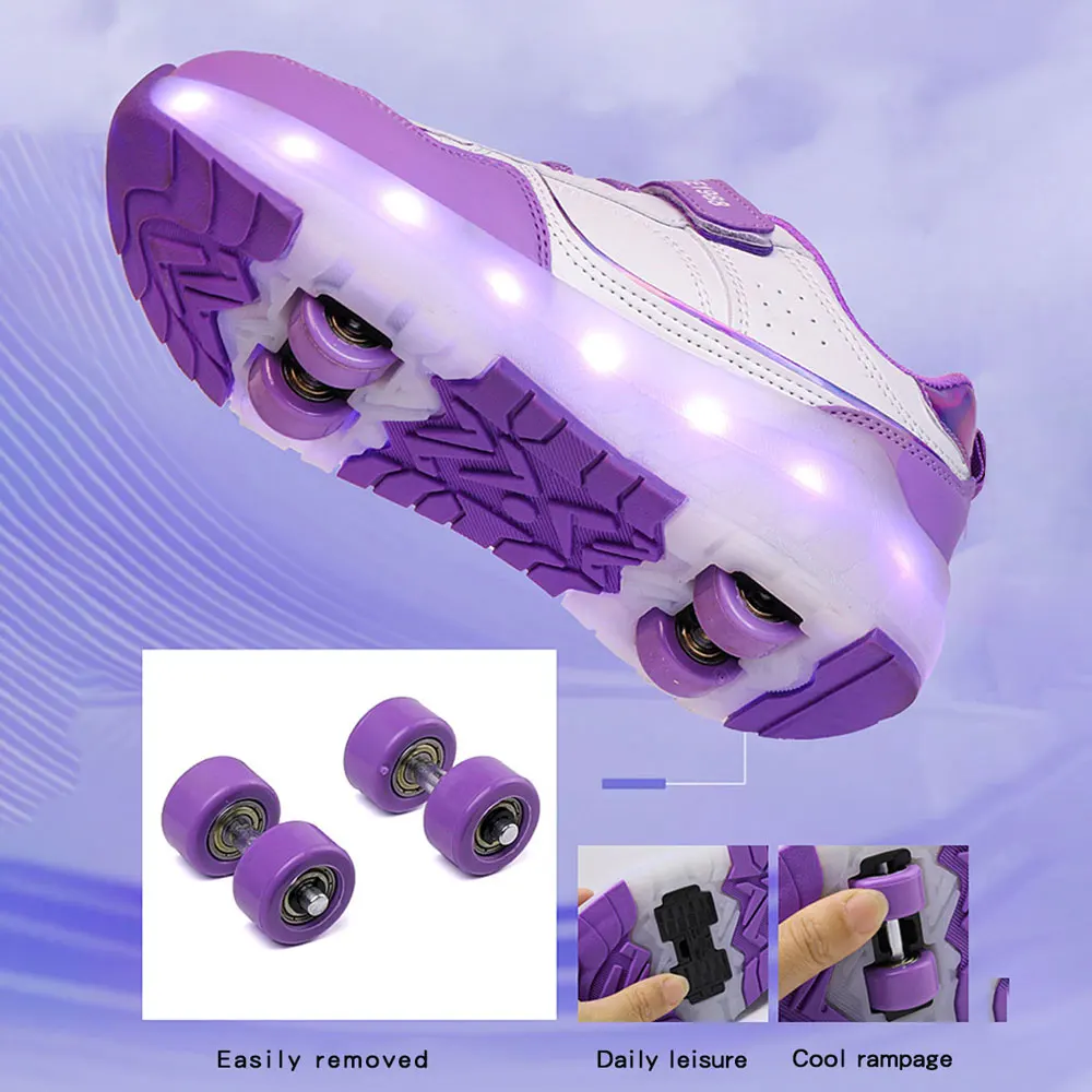 Roller Skate Shoes Boy Sneakers Girl Child Sneakers Outdoor Shoes Double Wheels Sport Skate Board Shoes Boys Girls Kids Sneakers