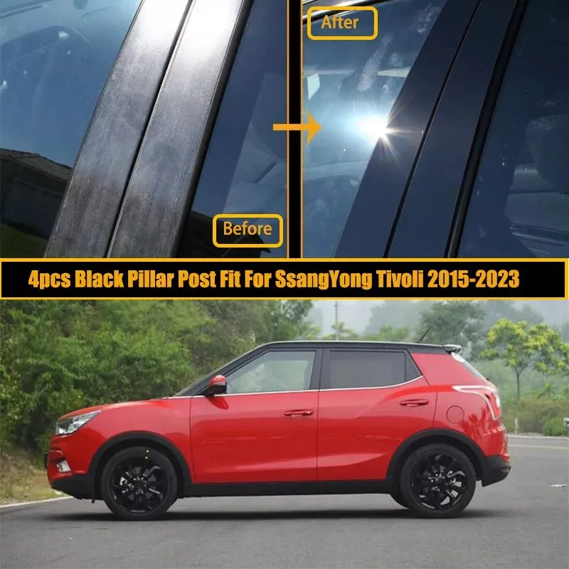 Glossy Black Car Door Window Decal Pillar Posts Sticker Cover Accessories Trim Fit For SsangYong Tivoli 2015 2016 2017-2022 2023