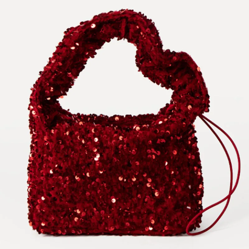 Green Sequined Bead Underarm Bag Fashion Portable Bucket Bag Shiny Piece Shoulder Bag Women Handbag