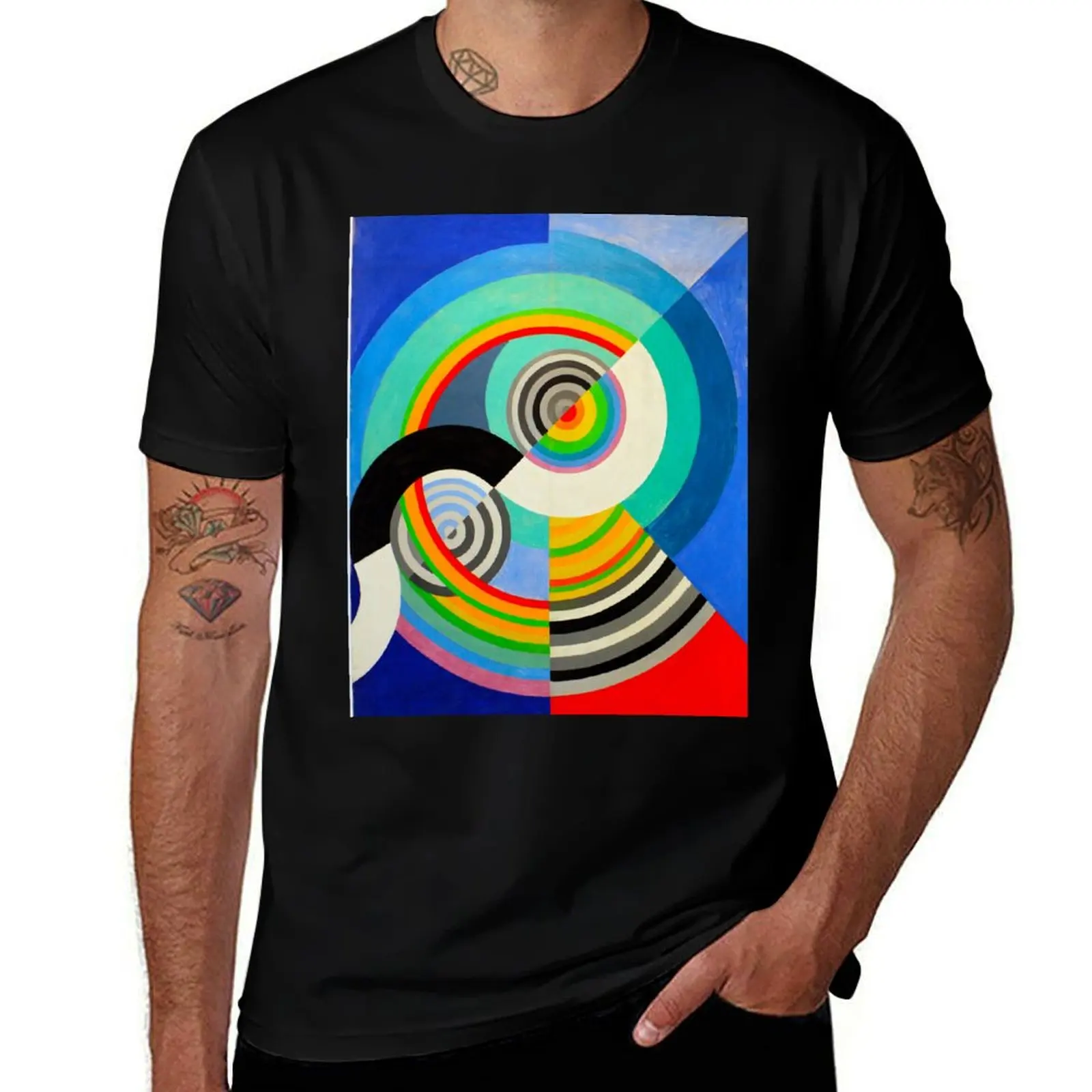 ROBERT DELAUNAY HD - Rythme n°3, décoration pour le salon des Tuileries 1938 T-Shirt Fashion Simple Casual Tee Shirt