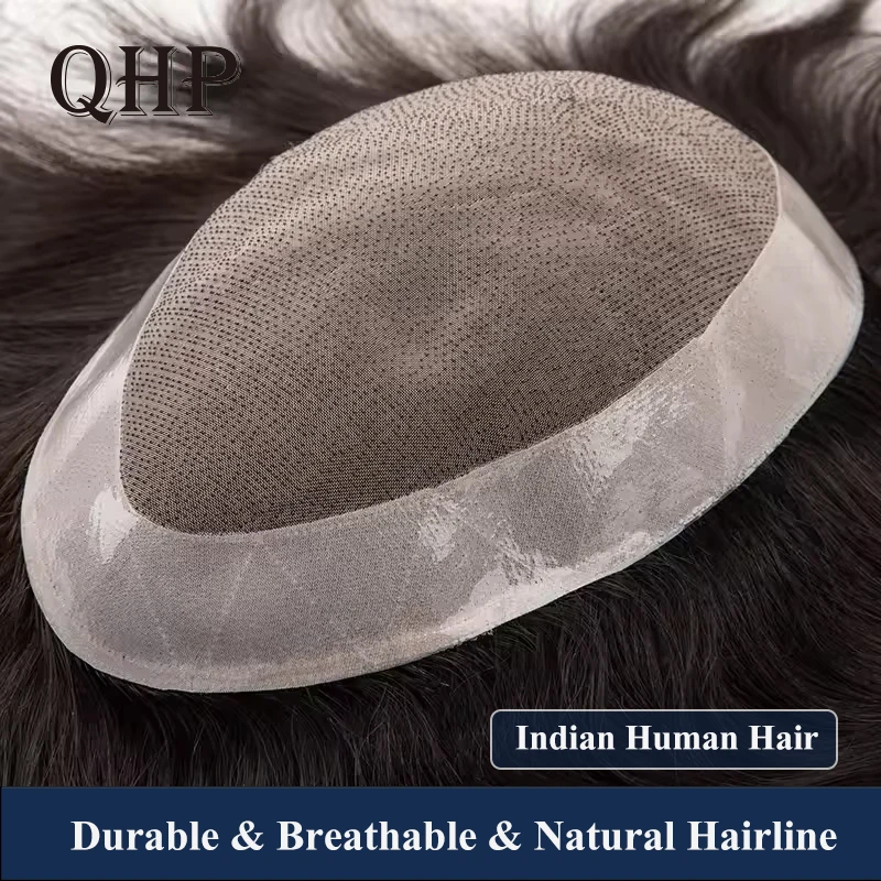 Haarsystem für Männer, Toupet für Männer, indische Echthaarperücken, Mono-NPU-Basis, Haarersatzsystem, natürlicher Haaransatz, 6-Zoll-Haarteil