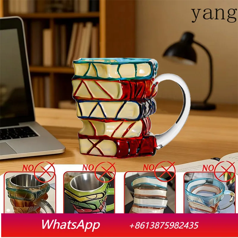 

YJQ creative painted 3D book mug crystal glass book coffee cup
