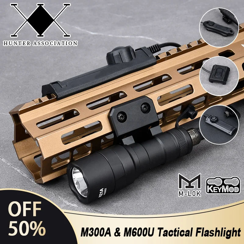 

Tactical Surefir M300 M300C M600 M600U Powerful Flashlight Fit Weapon Scout Airsoft Hunting Gun Light Outdoor M-LOK KeyMod Base