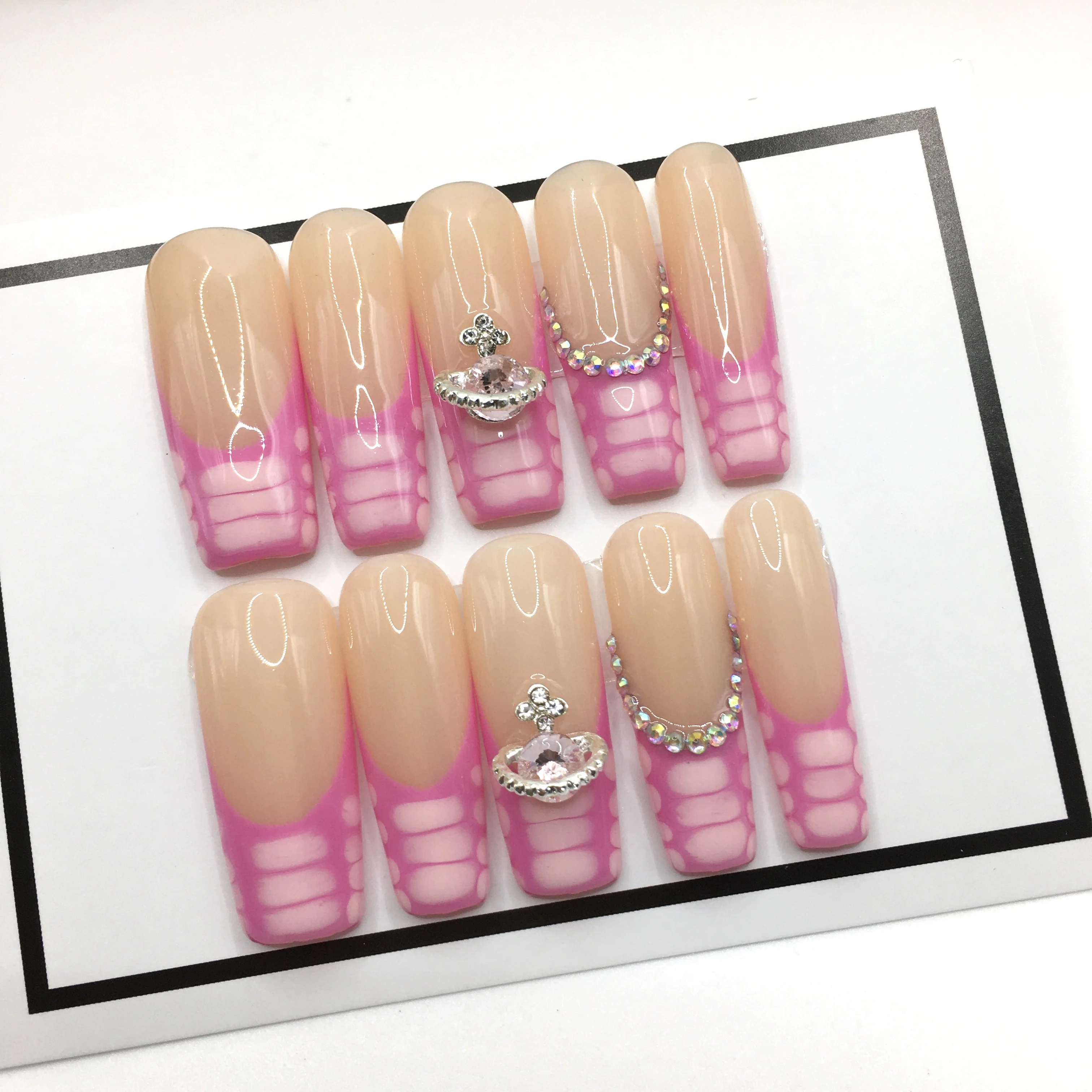 Newest French Fresh Style Acrylic False Nails High Quality Press On Nails 3d acrylic press on nails