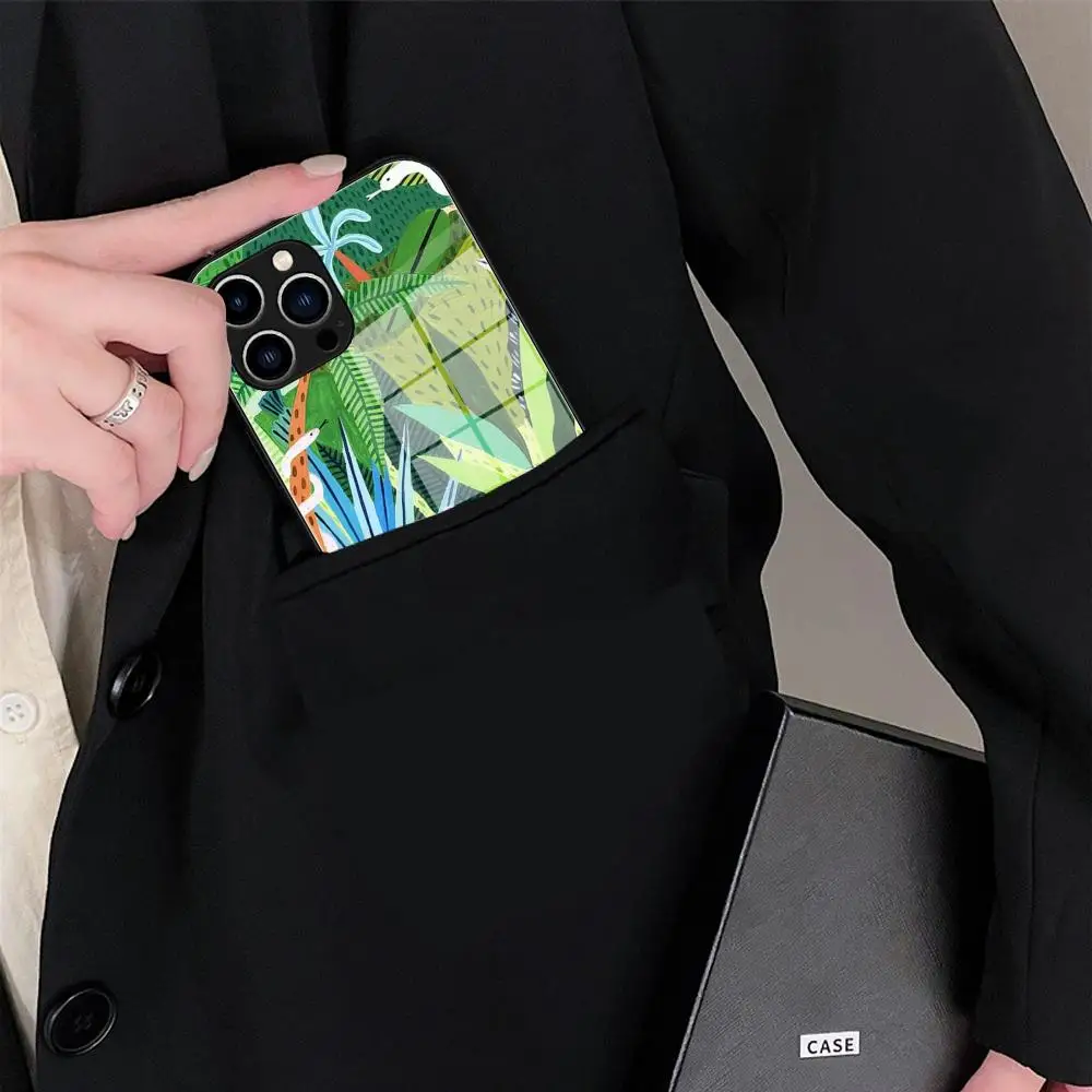 Glitte Golden Foil Leaf Animal Sloth Phone Case Tempered Glass For IPhone 17 16 15 Promax 14 13 Pro 12 11 plus phone case